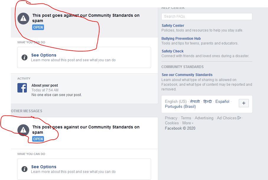 Finally I got community Standards to spam on Facebook