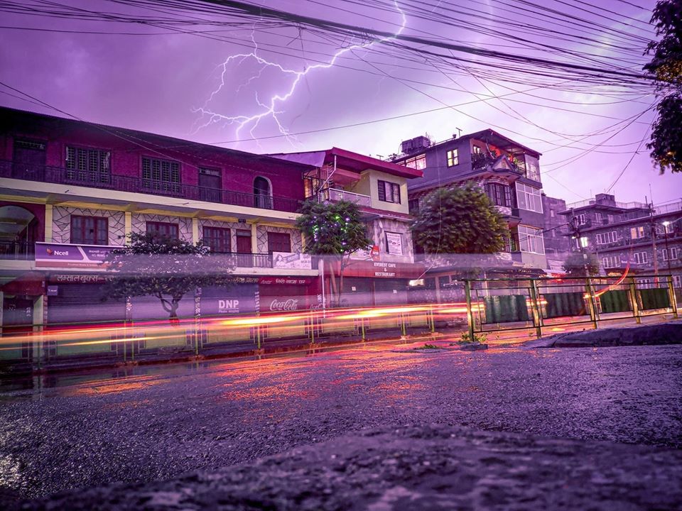 Lightening and rainfall in Pokhara