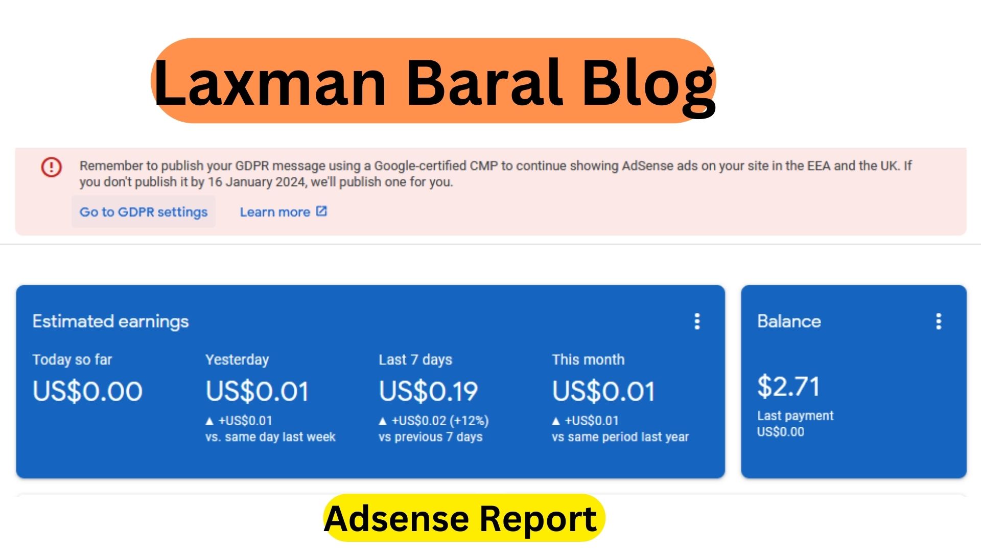 Laxman Baral Blog Adsense Report Update 4 Month in 2023